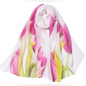 Spring Tulips Scarf - White & Pink